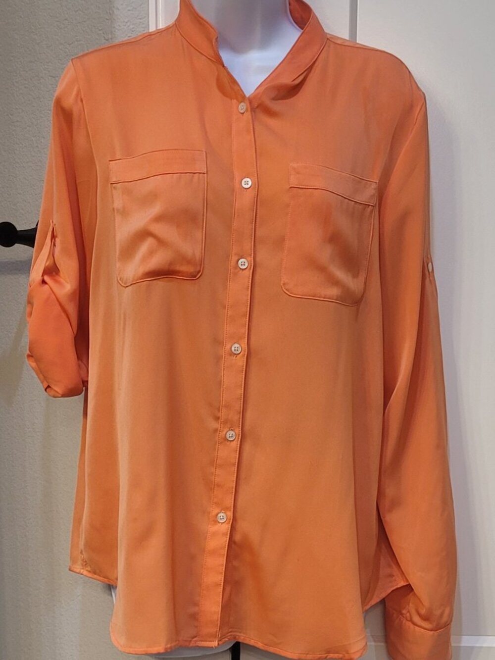 Lauren Ralph Lauren  Coral Orange Silky Button Down Shirt in size L